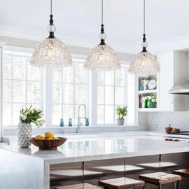 ZUIMEITIANS Modern Black Clear Glass Pendant Light 7.68 in Globe Small Pendant Light with Clear K9 Crystal Ball Mini Hanging Lights for Kitchen Island Sink Bedroom Dining Room Living Room Bar 3 Pack