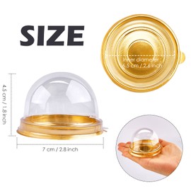 Zezzxu 50 Pack Mini Bundt Cake Containers Clear Plastic Cupcake Box with Dome Lids for Chocolate Covered Cookies, Muffin, Cheesecake, Mooncake and Other Mini Desserts (Gold Base)