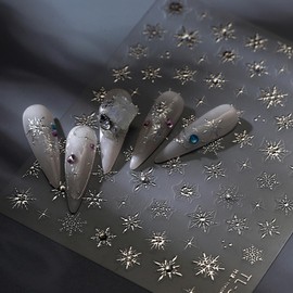 5D Embossed Snowflake Nail Sticker 5D Embossed Silver Snowflake Christmas Nail Art Sticker Self Adhesive Nail Decals Shiny Rhinestone Nails Art Decorations Supplies for Women