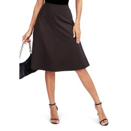 EXCHIC Women's Vintage A-Line Elastic High Waist Midi Skirt Flared Office Knee Length Stretchy Skirts(L, Brown)