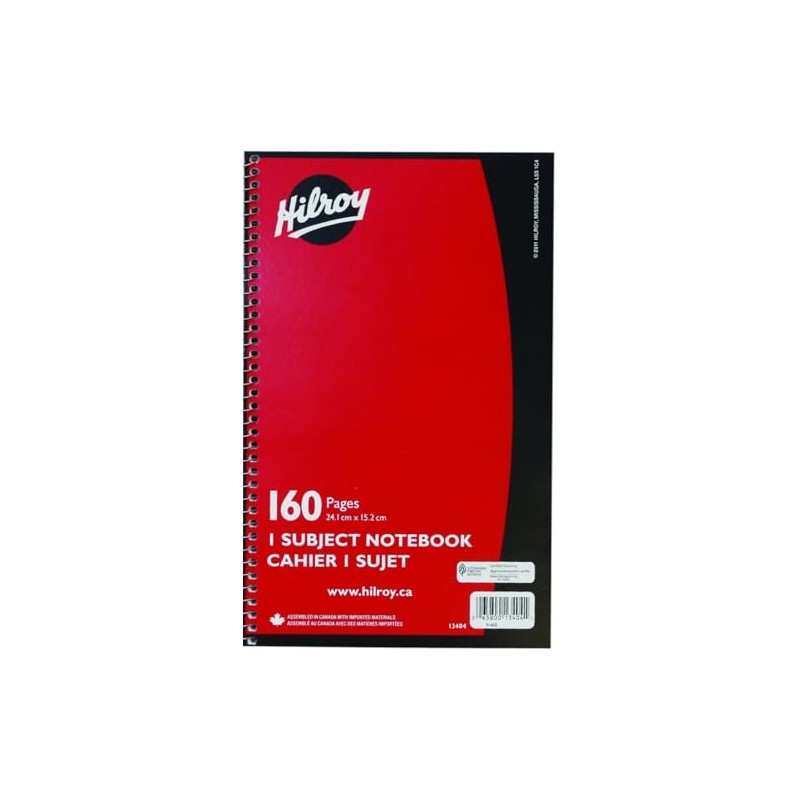 Hilroy Coil 1-Subject Notebook, Wide Ruled, 9.5 x 6 Inches,