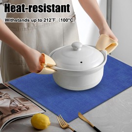 Homaxy Faux Leather Heat Resistant Placemats for Dining Table Set of 4, Waterproof Wipeable Washable PU Table Mats, Easy to Clean Anti-Slip Place Mats, 11.8" x 17", Sea Blue