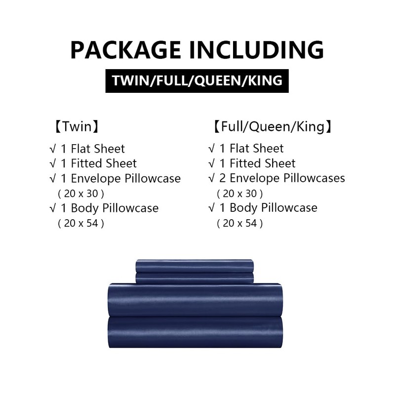 5Pc Silk Bedding Queen Set - Navy Blue Satin Sheets