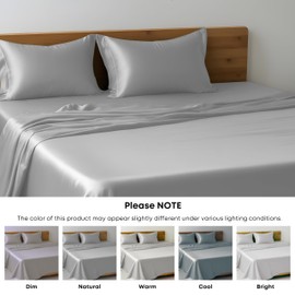 LINENWALAS Bio-Bambus-Bettlaken, weich, seidig kühl, nur Bettlaken, Einzelgröße, luxuriöses Bettlaken, perfekt für die Haut (180 x 274 cm, Silber)