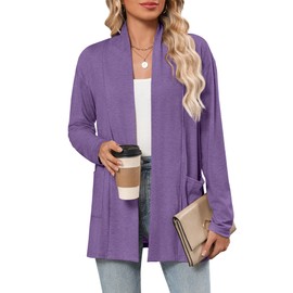 Zeagoo Womens Cardigans Lightweight Summer Open Front Long Dressy Casual Cardigan with Pockets Purple