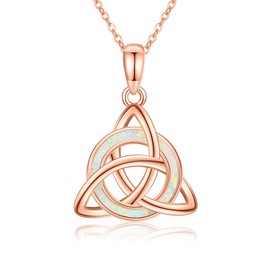 URONE Opal Celtic Knot Necklace 925 Sterling Silver Rose Gold Plated Celtic Knot Pendant Necklace Celtic Jewelry for Women Men