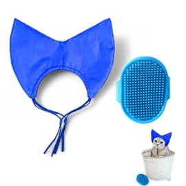 Cat Shower Cap and Bath Brush set, Cat Ear Cover and Grooming Bathing Brush for Cats Puppy Small Dogs, Cat Ear Protection Stuff, Small Dog Cat Bathing Supplies, Pet Accessories (Blue)
