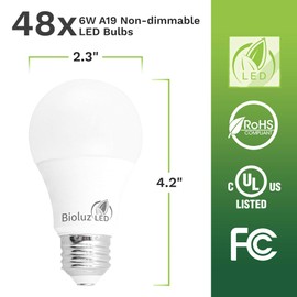 Bioluz LED 6 Pack 40 Watt LED Light Bulb (uses 6 watts) A19 LED Light Bulbs See Series Non Dimmable Warm White (2700K) Light Bulb 6-Pack