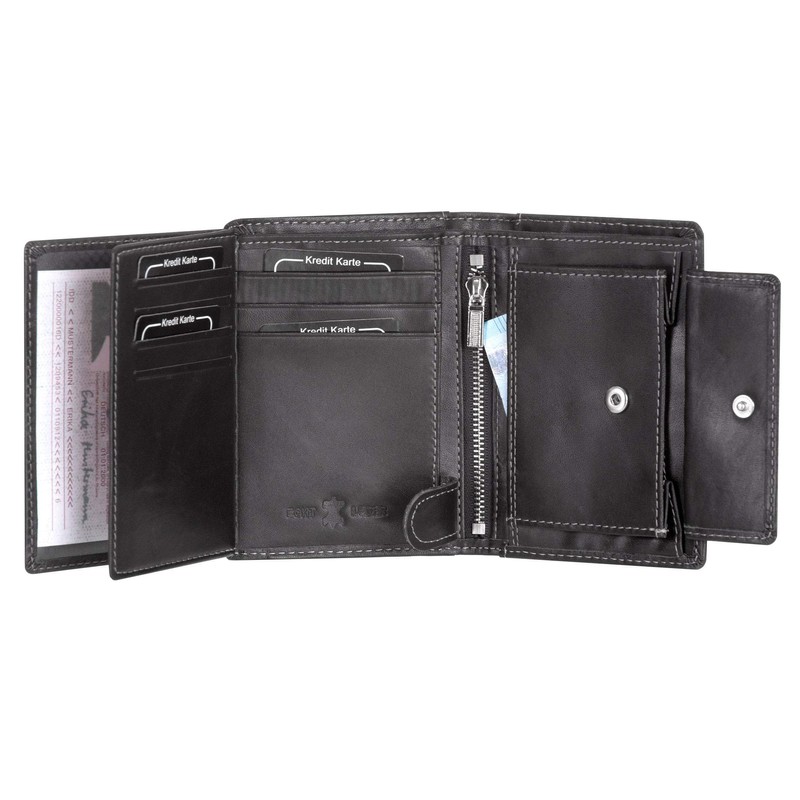 Compagno Genuine Leather Wallet Men's Purse Women, black, Classic