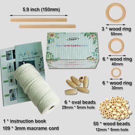 Ewparts Macrame Kit for Beginners Macrame Cord 3mm 328 Feet Macrame Start Kit with Wooden Sticks Hoops Rings for Macrame Plant Hangers Macrame Kits with Instruction