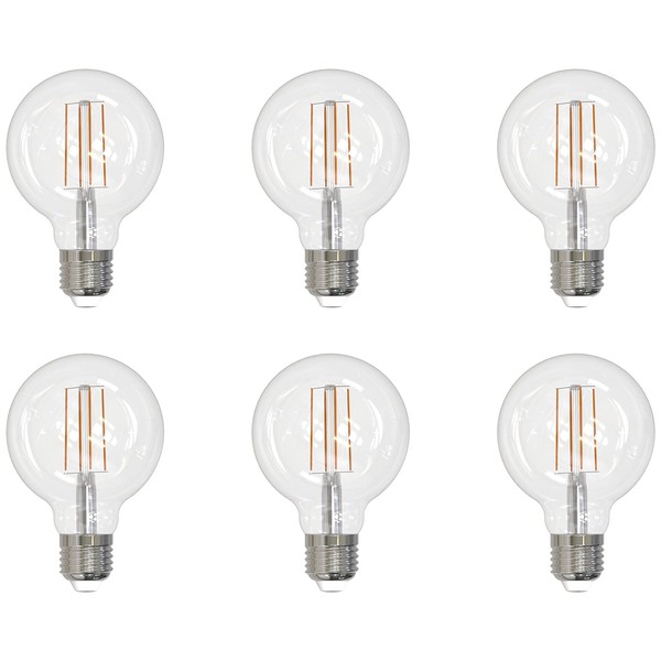 Laborate LED Filament G25 Dimmable Light Bulbs, 7W=60W,2700k, E26 Globe Bulbs, 800 Lumen, Clear Finish 120V Damp, Antique LED Filament Bulb for Home, Bathroom, Hallway, Indoor&Outdoor, 6 Pack