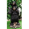 Rustic Black Bear Carrying Cub On Shoulder Statue Solar LED