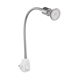 ledscom.de LESCH Socket Lamp Reading Lamp Gooseneck Switch Chrome + GU10 LED, PAR16, Warm White, 6.05 W, 374 lm, 70°, 3-Level Dimmer