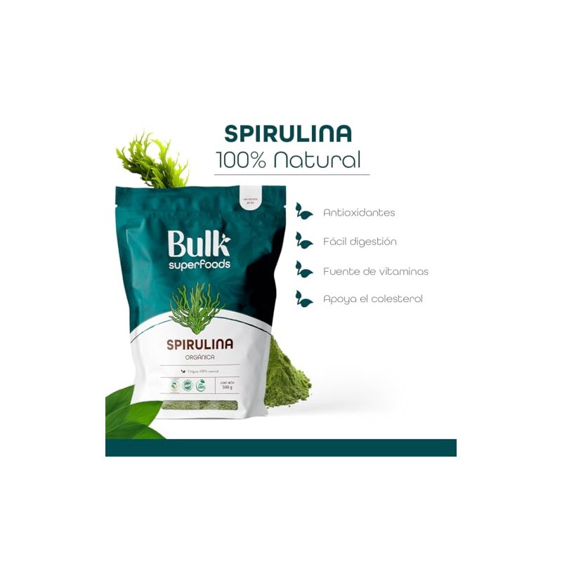 BULK SUPERFOODS Espirulina en Polvo 100% Natural Alga Spirulina