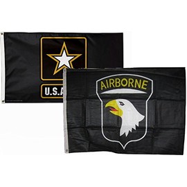 2'x3' Wholesale Combo Army Star & Airborne 101st Black Super Polyester Nylon Flag 2X3 ft (60 X 90 CM) House Banner Grommets Double Stitched Fade Resistant Premium Quality