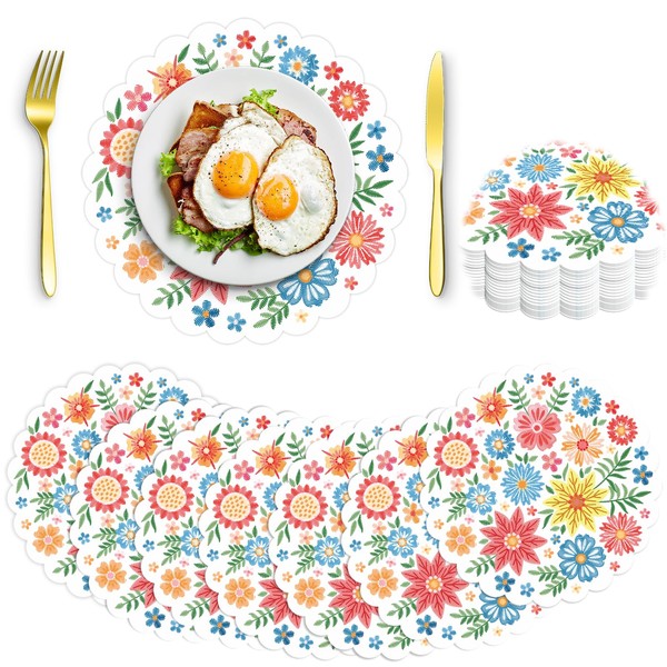 100pcs 13.5" x 13.5" Round Disposable Floral Place Mats –
