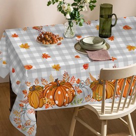 CUSUGBASO Fall Tablecloth 60x120 for Recatangle Table - Vintage Fall Decorations for Home - Grey Plaid Pumpkins Thanksgiving Table Cloth Fall Decor for Dinning, Home, Party