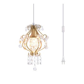 Surpars House Elegant Mini Chandelier Plug in Crystal Pendant Light,Golden
