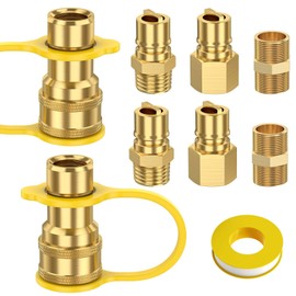 Alloxity 9 Pcs 1/2" QDD LP Natural Gas Quick Connect Fittings Kit, Natural and Propane Gas Hose Quick Connect Disconnect Plug Set, 100% Solid Brass