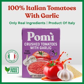 Pomì Crushed Tomatoes with Garlic 13.8oz (Pack of 12) - No Salt Added, No Additives or Preservatives, GMO-Free, Gluten-Free, Made from 100% Fresh Italian Tomatoes, BPA-Free