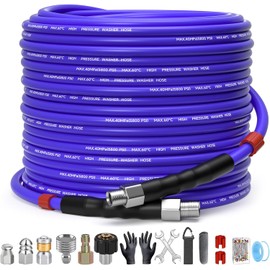 100FT Sewer Jetter Kit for Pressure Washer 1/4" NPT Drain Cleaner Hose 5800PSI Corner Rotating and Button Hose Sewer Jetting Nozzle Pearl Corsage Pin Tape Handle Strap Spanner