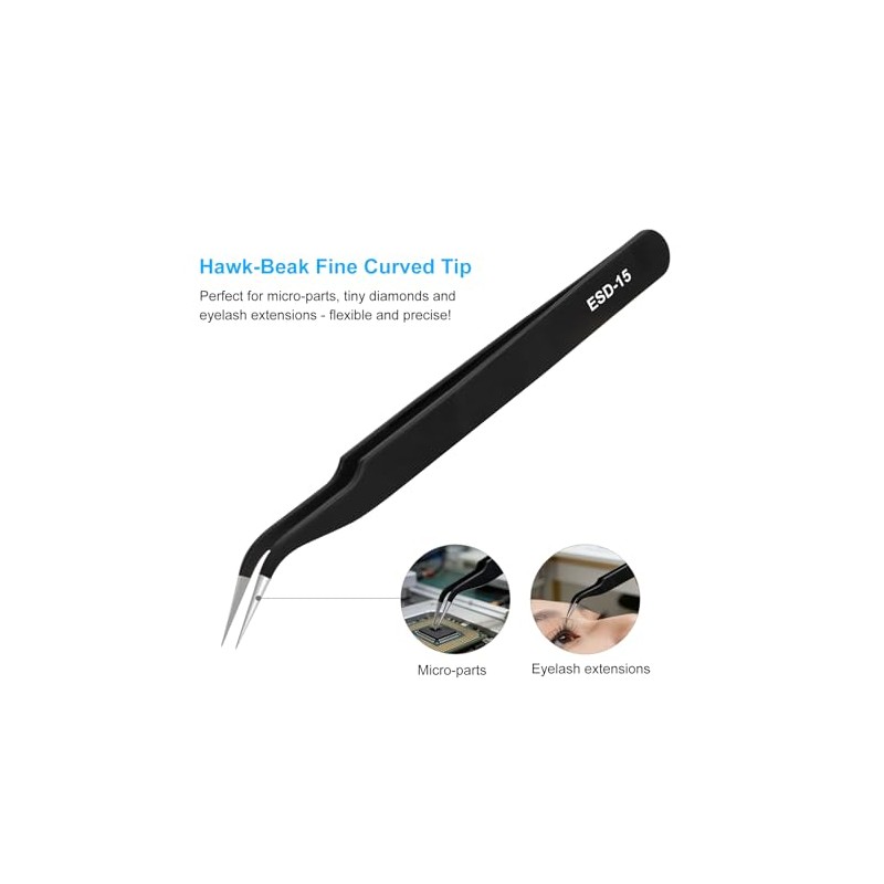 3PCS Precision Tweezers Set, Upgraded ESD high-end anti-static for Craft,
