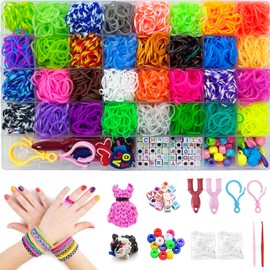 Nutabevr 2500 Loom Bands Set, 40 Grid Plastic Rubber Bands Kit, 32 Colours Loops Rubbers with Accessories, Rubber Bands for Making Coloured Bracelets, DIY Necklaces, Crafts