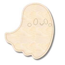 Unfinished Wood Etched Cute Ghost Shape | Paint by Line Crafts | up to 30" DIY 5" / 1/8"