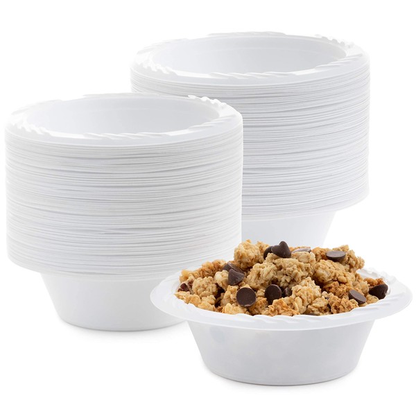 4 Pack of 100 Count - White 12 oz. Plastic Bowls - (Styles May Vary)
