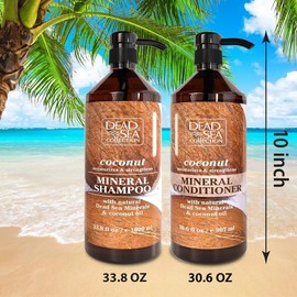 Dead Sea Collection Shampoo and Conditioner Set with Coconut Oil – Hydrating Softening Hair Products with Dead Sea Minerals for All Hair Types – Set of 2 Bottles (33.8 & 30.6 Fl. Oz.)