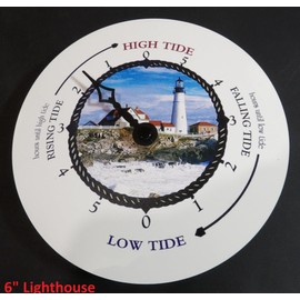 Cp20111 6" Tide Tidal Clock with Glossy Lighthouse Scene On Heavy Aluminum