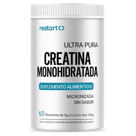 Restart Creatina Monohidratada Micronizada Sin Sabor | Redefinimos el Estándar en Suplementación | 100% Pura, Sin Aditivos, Alta Disolución | Creatina en Polvo 300g (60 Porciones)
