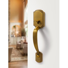 SORWDUERM 1 Pack Antique Brass Front Door Handle Reversible Lever Entry No Lock Handleset Single Cylinder Entry Way Door Handle