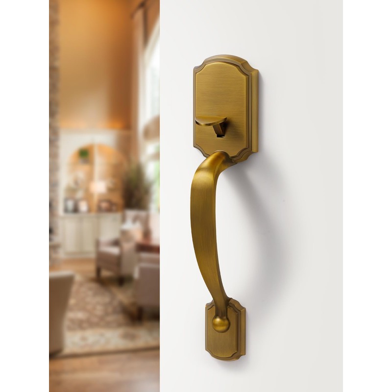 SORWDUERM 1 Pack Antique Brass Front Door Handle Reversible Lever