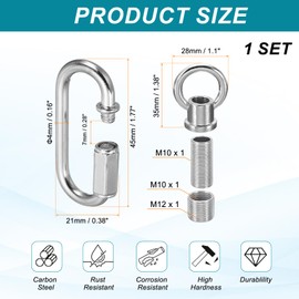 PATIKIL M10 Fine Thread Lamp Female Loop Holder with M12 Adapter Chain Quick Link, Lifting Eye Nut Hook Ring Structural Support to Chandelier, 44 lbs Load Chrome Color