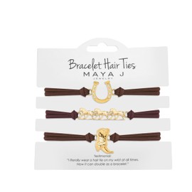 Maya J Western Bracelet Hair Tie with Yellow Horseshoe- Horses- Boot with Brown Elastics, Set of 3