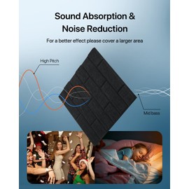 Kuchoow Soundproof Wall Panels, Sound Proof Panels for Wall,12 Pack Acoustic Panels Sound Absorbing Self Adhesive, Brick Acoustic Wall Panels for Home, Room, Ceiling, 12"×12"×0.4", Black