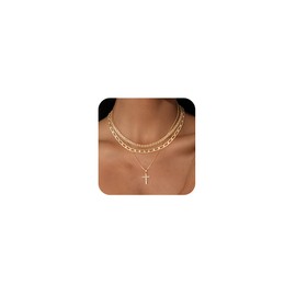 DIFOMI Gold Layered Cross Necklaces for Women, Dainty 14K Gold Plated Cross Necklace Trendy Box Chain with CZ Diamond Cross Pendant Chunky Paperclip Pig Nose Chain Necklaces for Women Jewelry Gift