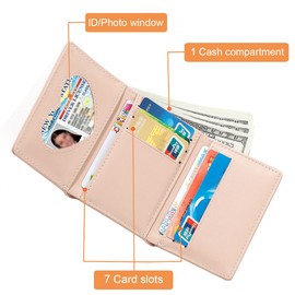 Sunwel Fashion Small Cute Trifold Wallet Slim Wallet ID/Photo Window Card Holder with 3D Flower Pattern Buckle for Women Girls, BLUE, Flower