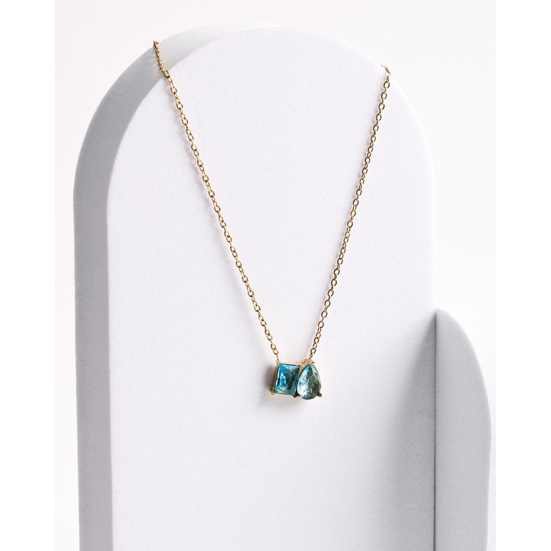 Desnuage 14K Gold Plated Double Aquamarine Birthstone Necklace Dainty Square