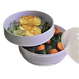 2 Tier Microwave Steamer Healthy Cooking Quick Fast Vegetables No Oil Needed! Cooks Up To 2 Dishes At One Time