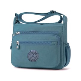 LassZone Women's Multi-Pocket Casual Crossbody Bag Handbags Waterproof Nylon Shoulder Bags Messenger Travel Bag for Shopping Hiking Daily Use (Light Blue)