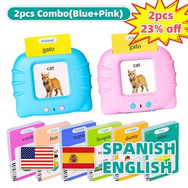 2024 New Arrival upgraded bilingual edition  Bilingual English & Spanish Flash Cards for Toddlers, Audible Toys Learning Spanish for Kids Adults, Speech Therapy Toys, Educational Learning Talking Flash Cards 510 Sight Words-Blue - Color: 23%OFF 2pcs(Blue