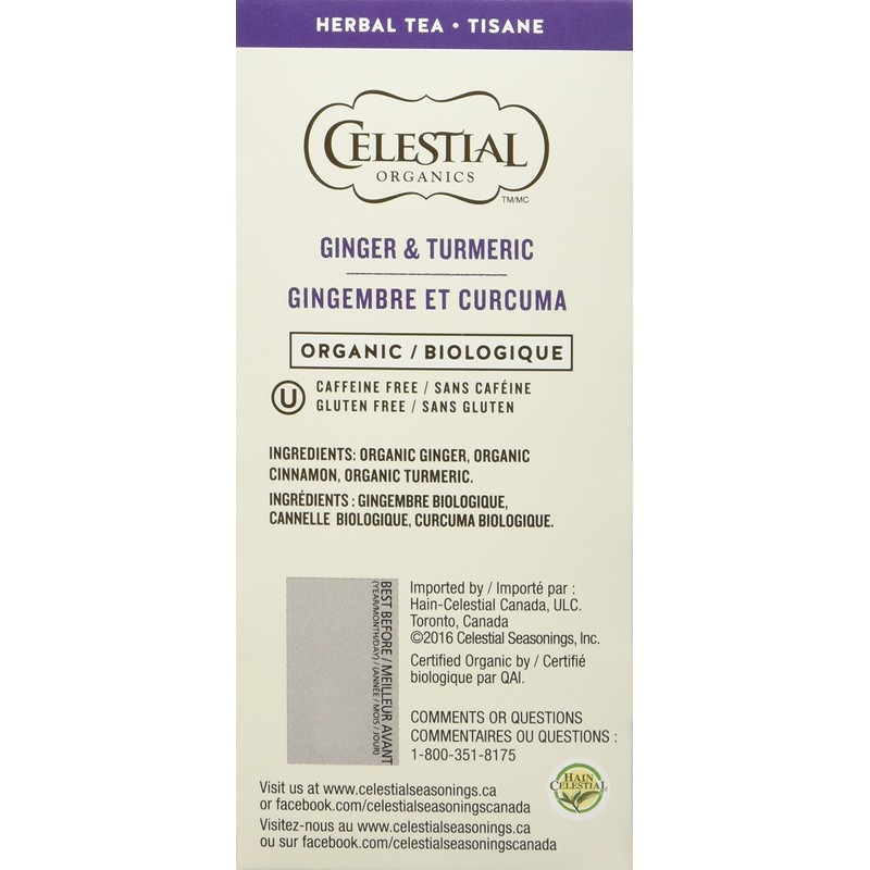 Celestial Seasonings Ginger & Turmeric Organic Herbal Tea, 18 Tea