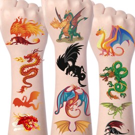 Wxiben Dragon Temporary Tattoos Stickers, 200+ Dragon Party Favor Supplies Decor, Dragon Waterproof Temporary Tattoos Stickers