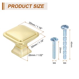 sourcing map 5Pcs Square Cabinet Knobs, 1.2 Inch Square Kitchen Cabinet Knob Zinc Alloy Drawer Knob Handle Pulls for Kitchen Cabinets Bedroom Dresser Wardrobe, Brass