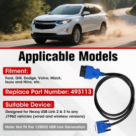 AotoParts 493113 16-Pin OBD2 Diagnostic Cable Adapter, Compatible with Nexiq USB Link 2 and 3 for J1962 Vehicles, Compatible with Ford, GM, Dodge, Volvo, Mack, Isuzu, Hino