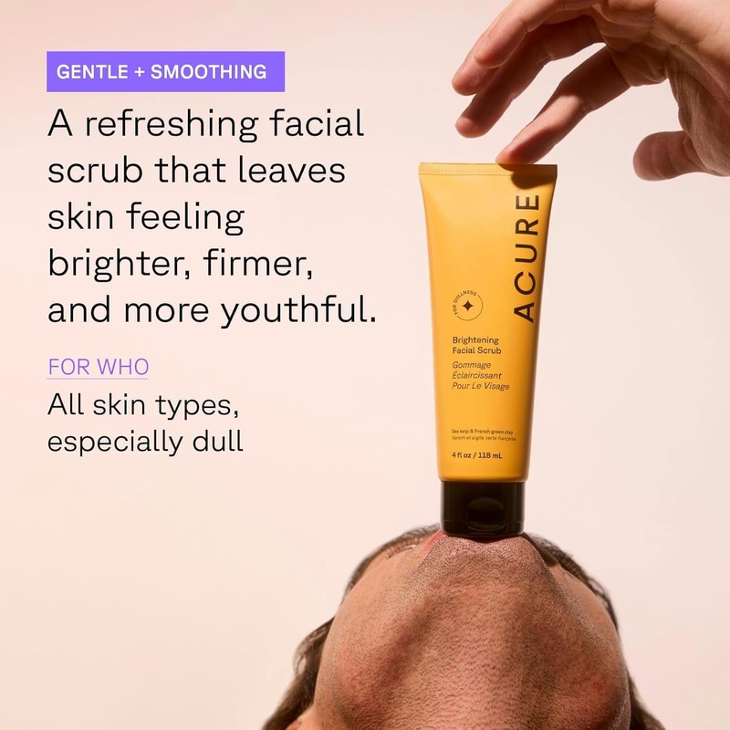 Acure Brightening Facial Scrub - Exfoliating Face Wash, Gentle Daily