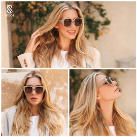 SOJOS Big Retro Square Polarized Sunglasses Womens Mens 70s 80s Vintage Oversized Sunnies SJ2359, Black/Grey