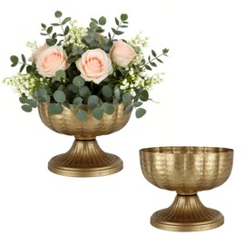 Retro Gold Vases for Centerpieces Set of 2 Brass Metal Vases for Flowers Decorative Pedestal Bowl for Table Centerpieces Floral Arrangments on Housewarming Wedding Party